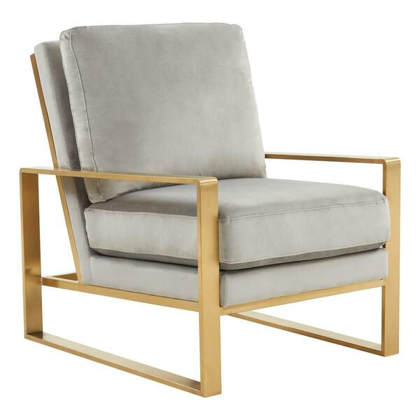 Kd Americana Jefferson Velvet Design Accent Armchair with Gold Frame, Light Grey KD3036426